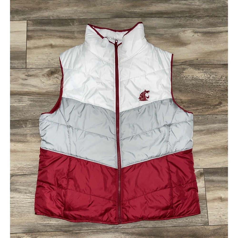 Columbia Women Reversible Washington State Cougars Puffer Vest Red White Large